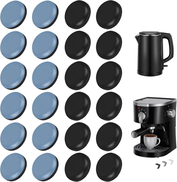24 Pcs Appliance Sliders for Kitchen Appliances, Self Adhesive Small Appliance Slider for Most Countertops (Gray, Black)