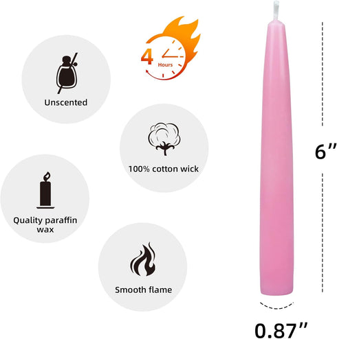 12-Piece Taper Candles, 6-Inch, Pink, 12 Count (Pack of 1)