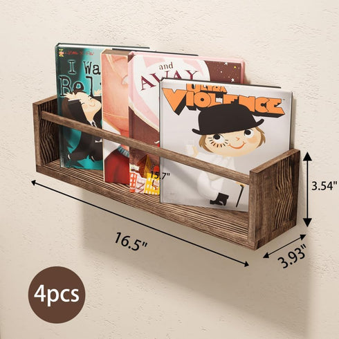 16.5 Inch Set 4, Fixwal Nursery Book Shelves, Nursery Shelves for Kids Rooms, Floating Shelves for Wall of Solid Wood