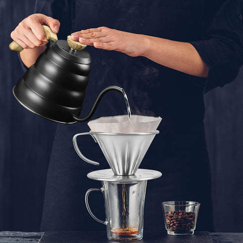 MERMOO YILAN Pour Over Coffee Dripper, Stainless Steel Reusable Cone Coffee Filter for Home Cafe