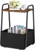 Rustic Brown Metal Frame Nightstand - Small Side Table with Fabric Storage