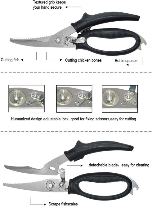 Poultry Shears - Heavy Duty Kitchen Scissors for Cutting Chicken, Poultry, Game, Bone, Meat - Chopping Food - Spring