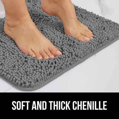Gorilla Grip Bathroom Rug Sets - Soft Chenille 2 Piece Area Rugs, 30"x20" Carpet, Toilet Base Mat, Grey