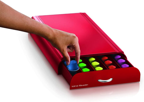 Mind Reader Nespresso Compatible Capsule Drawer, Countertop Organizer for Coffee Pod Storage, 9.25"L x 15"W x 2"H, Red