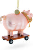 Playful Pig Riding a Skateboard Glass Ornament, Christmas Decoration