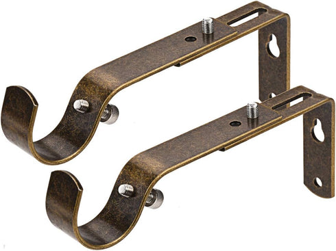 Curtain Rod Bracket Set of 2, Adjustable for 1 or 1 1/8 Inch Rods, Antique Brass