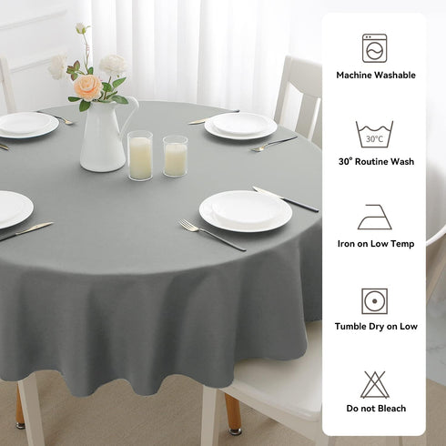 Romanstile Round Waterproof Tablecloth, Stain Resistant Washable Table Covers, Light Grey, 70 Inch