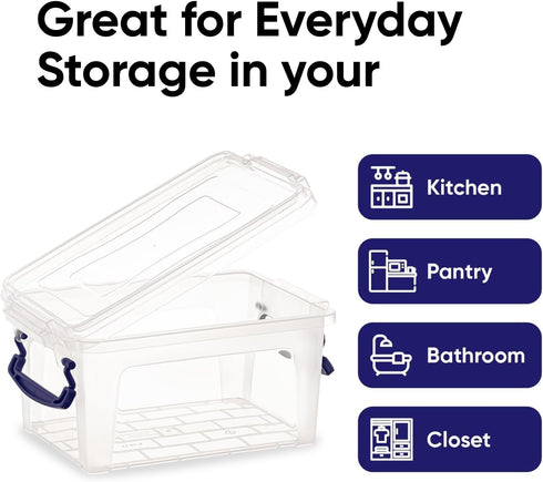 Superio Clear Storage Box with Lid, 1.85 Quart Plastic Container Bins for Organizing, Stackable Crates, BPA Free, Non Toxic, Odor Free, Organizers for Home, Office, School, and Dorm
