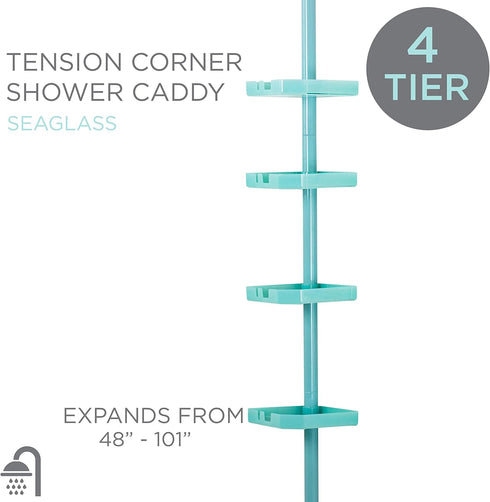4 48-101 Bath Bliss Tier Tensions Corner Shower Caddy | Shelves | Adjustable | Bathroom Organizer | Bathtub and Shower