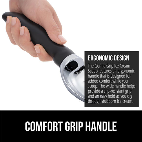 GORILLA GRIP Heavy Duty Ice Cream Scoop, BPA-Free, Dishwasher Safe, Comfortable Zinc Alloy Handle, Professional Scooper