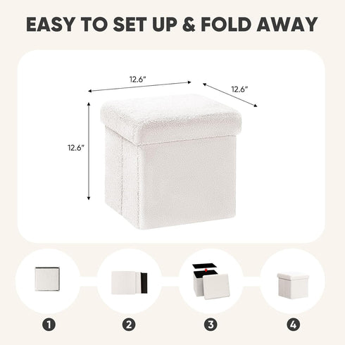 White,11.8"x11.8"x11.8" PINPLUS Storage Ottoman Cube Square Shaped Ottomans with Storage Foot Stool Footrest for Lving