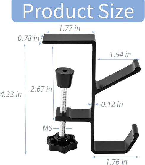 Desk Mount Bag Holder Hook, Clamp-On Backpack Hanger for Headphones, Reduces Desk Clutter (Black)
