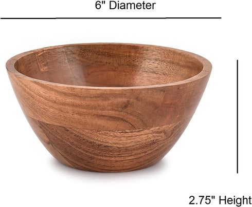 NIRMAN Bowl Set Acacia Wood for Kitchen, Small Snack Bowls Set for Entertaining, Wooden Bowls for Décor (6" x 6" x