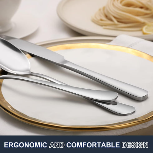 Hiware 24-piece Silverware Set, Food Grade Stainless Steel Forks and Spoons, Mirror Polished Flatware for Home,