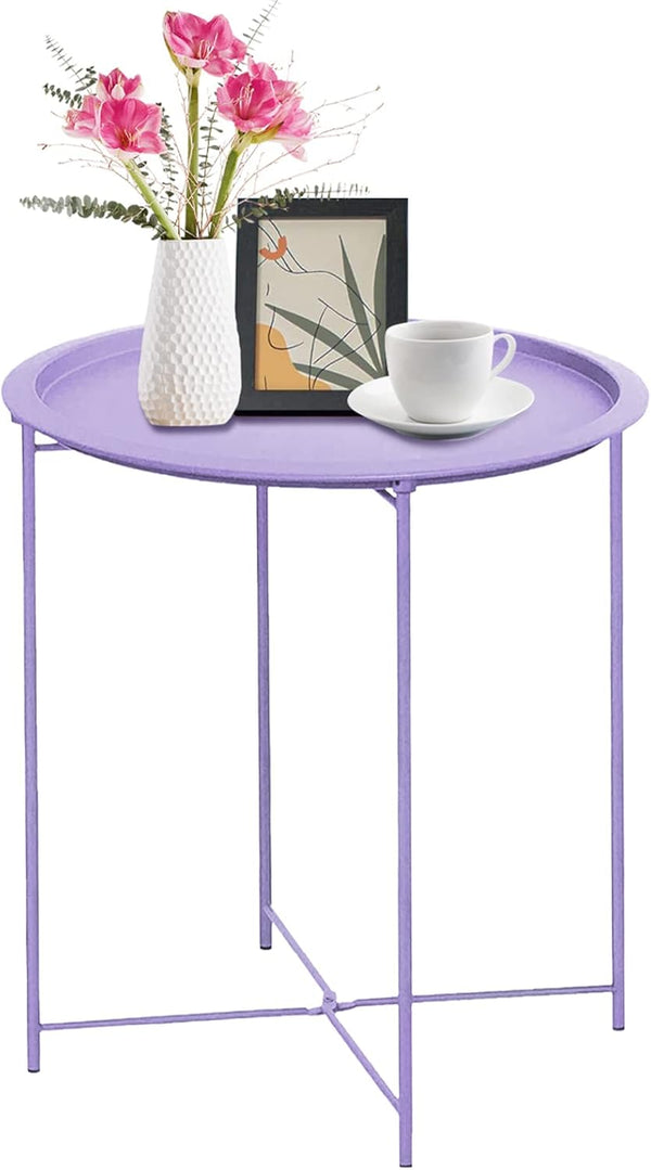Garden 4 you End Table Metal Side Table Purple Round Folding Tray