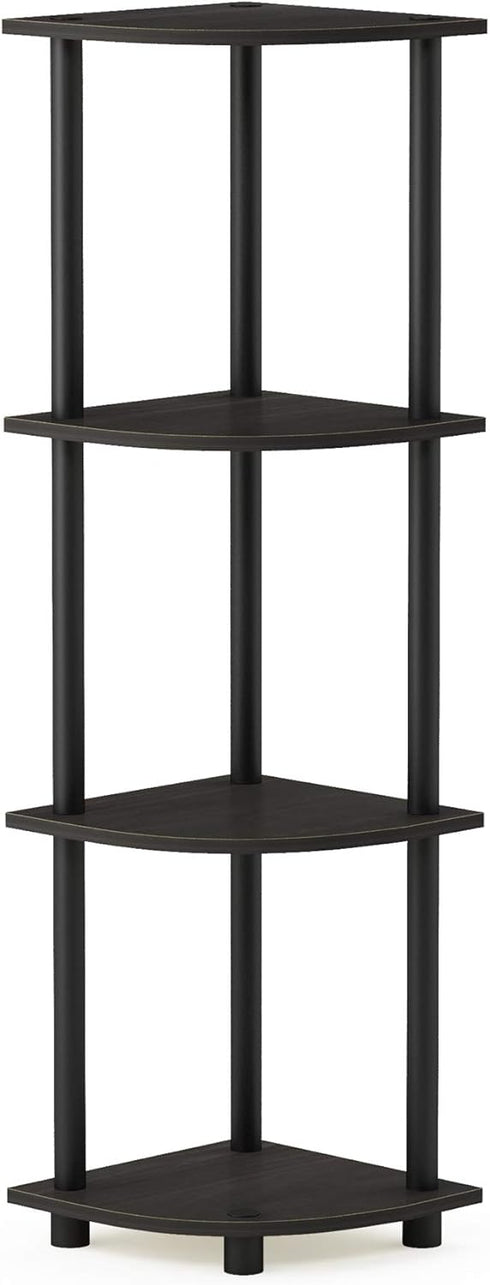 4-Tier Furinno TURN-N-TUBE Corner Shelf, Corner Bookshelf, Display Storage Shelves with Open Shelves, for Organization