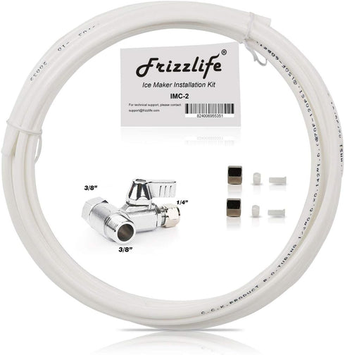 Frizzlife IMC-2 Ice Maker Fridge Water Line Installation Kit for 3/8” Braided Hose Connection