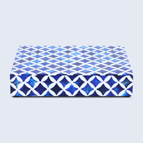 Handmade Star Pattern Decorative Box by Handicrafts Home - Blue White, 6x8x1.5, Multipurpose Gift, Storage Organizer,