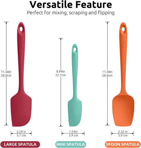 U-Taste Silicone Baking Spatula Set: 600ºF High Heat Resistant, Food Grade Flexible Rubber Kitchen Cooking Mixing Scraper, Food Grade Seamless Utensil for Nonstick Cookware Set of 3 (Colorful) by U-Taste