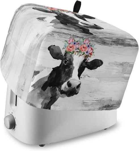 Toaster Dust Cover for Kitchen 2 Slice, Farmhouse Cow Flower Black Bread Maker Cover, Washable Kitchen Small Appliance
