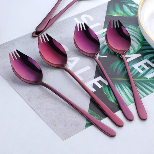 Buyer Star 6-Pack Stainless Steel Sporks - 18/8 Cutlery for Everyday Use, 7.6-Inch, Purple
