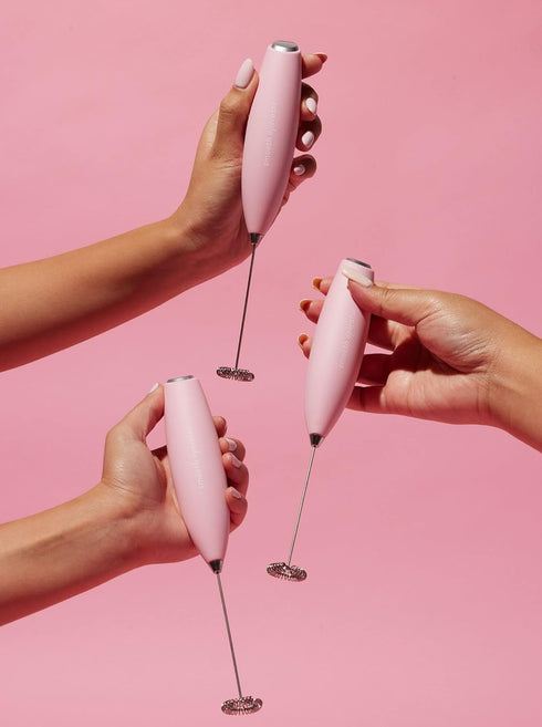 Smooth Operator Pink Handheld Electric Whisk, Milk Frother, Foam Maker for Protein, Coffee & More - Stainless Steel Stand Included by Love Sweat Fitness