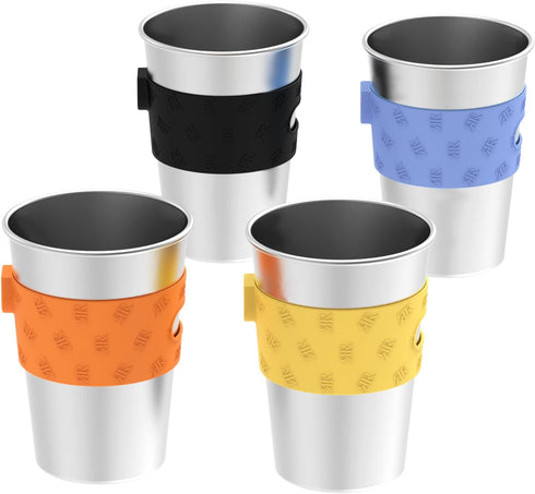 Rich&Ray 12oz Magnetic Fridge Cups, Reusable Stainless Steel with Silicone Holder, 4 Pack Multicolor