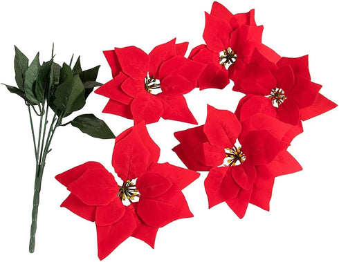 Juvale 4 Pack Artificial Poinsettias Christmas Flowers - Lifelike Red for Holiday Decor and Floral Arrangements
