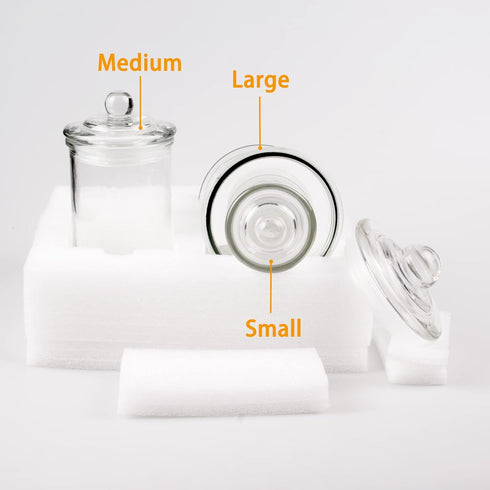 Mini Glass Apothecary Jars - Set of 3 Bathroom Storage Organizer Canisters for Cotton Swabs, Cotton Balls, Makeup