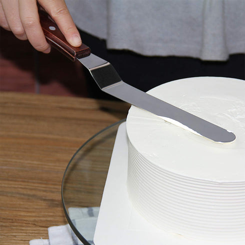 4 Packs Offset Spatula, Stainless Steel Cake Icing Spatula Set with Wooden Handle for Cake Decorating