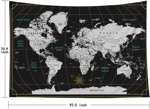 CAPSCEOLL World Map Tapestry Wall Hanging, Black White Large Map Tapestry Home Décor for Bedroom