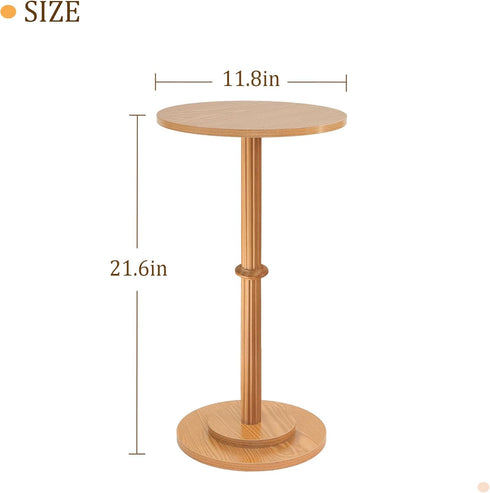 Modern Small Round Drink Table with Fluted Wood Legs - Brown Accent Table for Compact Spaces