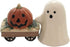Fine Ceramic Cute Halloween Casper Costume Salt & Pepper Shakers Set with Pumpkin Wagon, 3-1/4" H