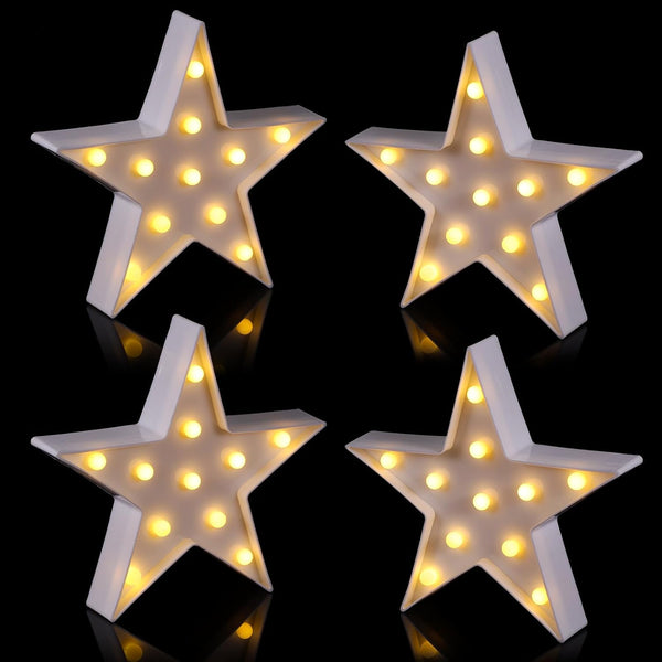 Tarpop 4 Pcs Star Plastic Night Light Battery Operated LED Marquee Star