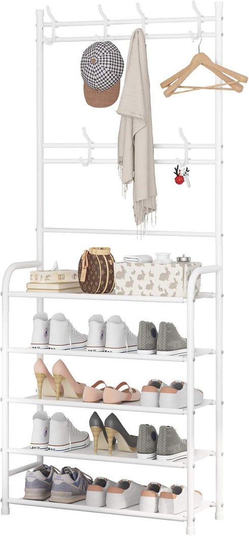 UDEAR Entryway Coat Rack - Large Space, 5-Tier Shoe Storage, Hanging &
