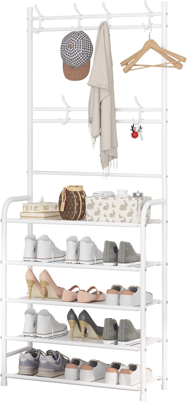 UDEAR Entryway Coat Rack - Large Space, 5-Tier Shoe Storage, Hanging &