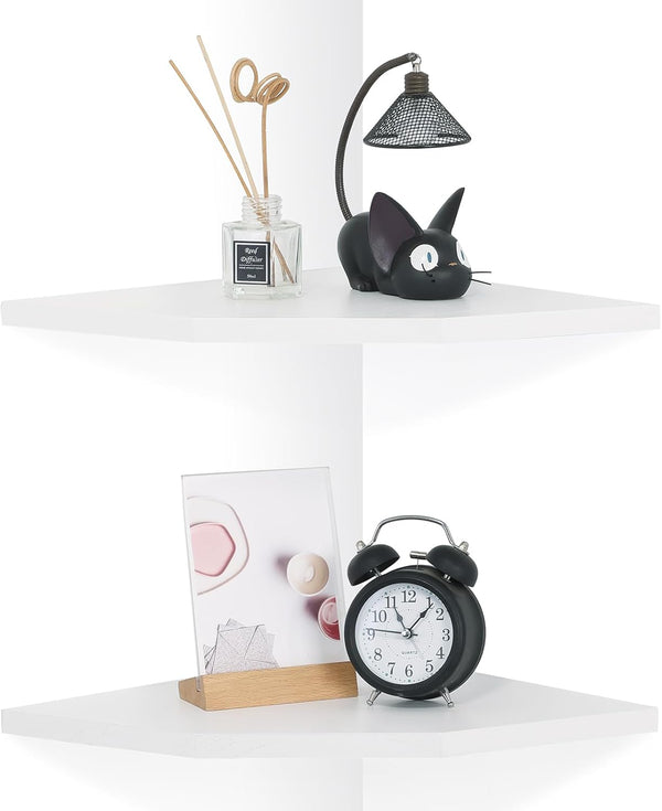 Corner Wall Shelves Set of 2, Rustic Wood Floating Shelves with Cable Raceway for TV Accessories and Baby Monitor