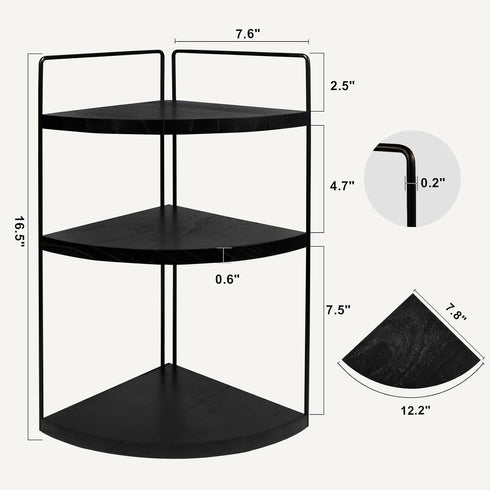 ReeyderArt Counter Countertop 3-Tier Corner Bathroom Organizer Black, Corner Shelf Wood Vanity Tray Easy Assembly Space