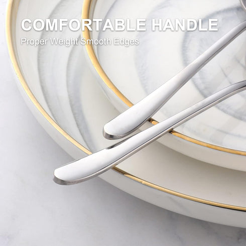 4-Piece Round Stainless Steel Bouillon Spoons, Heavy-Weight Round Deep Bowl Spoon Set for Soup, Milk, Dishwasher Safe