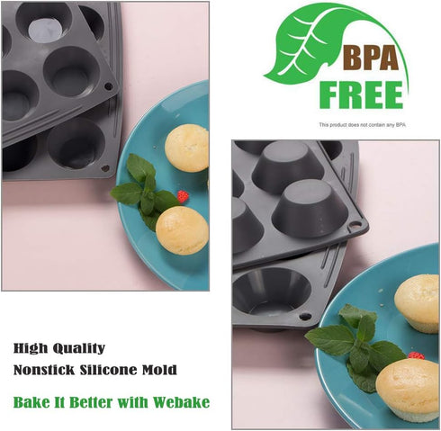 Webake Mini Muffin Cupcake Tin Pan, Silicone Non-stick Baking Mold for Mini Pie, Quiche, Pack of 2