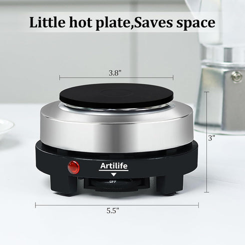 Artilife 500W Small Hot Plate, Mini Electric Portable Stove, Perfect Size for Moka Pot, 110V