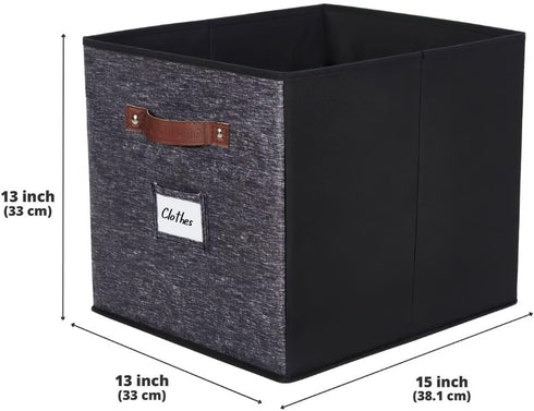 DECOMOMO Storage Baskets 13x15x13 - Storage Cube Bins with Label Holders for Organizing Shelves, 4pcs, Black Pattern