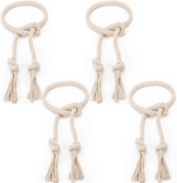 4 Pcs Hand Woven Curtain Tiebacks - Boho Rope Drape Holdbacks for Black Blue Light Color Curtains, Beige Decorative Ties