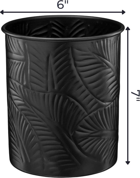Monarch Abode 49177 Metal Handcrafted Floral Embossed Caddy, Kitchen Interior Organizer for Utensils, Crock for Cooking Utensils, Multipurpose, Large Utensil Holder, Matte Black