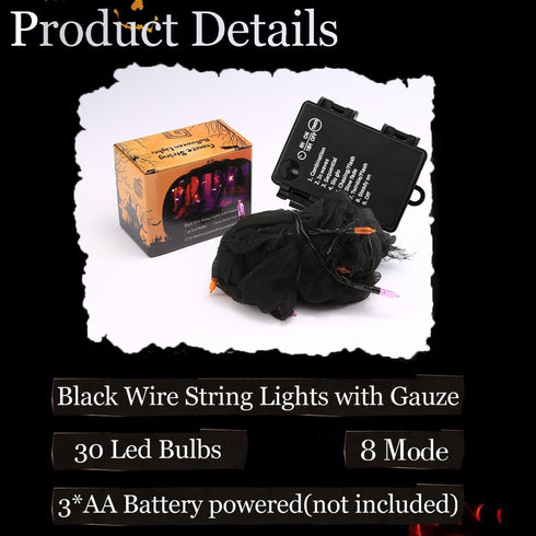 YAOZHOU 30LED 8 9.9Ft (1PACK) Battery Powered Halloween String Lights, Orange and Purple Indoor with Black Gauze Timer