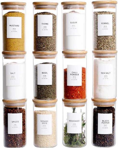 12 Pcs Glass Spice Jars With Bamboo Airtight Lids, 8oz Thicken(2.4mm) Spice