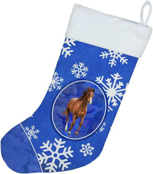 Caroline's Treasures SB3150-CS Holiday Christmas Stocking - Horse Winter Snowflakes, Fireplace Hanging Decor
