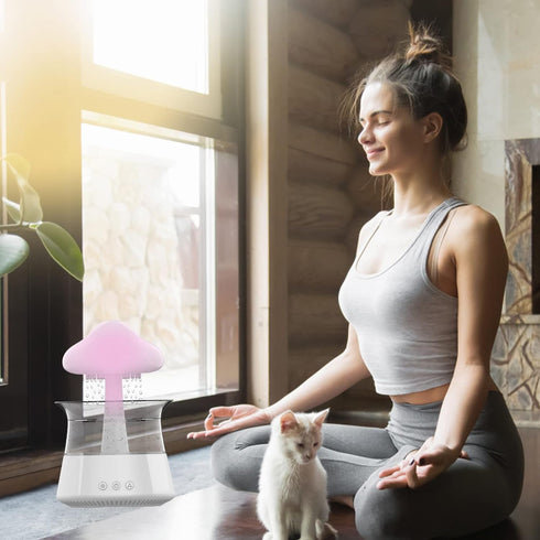 cjc Cloud Rain Humidifier for bedroom with Soothing Rain Sounds Sleep Aid, Waterfall Night Light, Mushroom Design Air