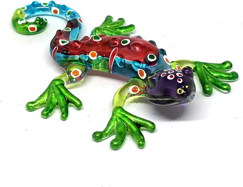ZOOCRAFT Glass Blue Gecko Figurine, Miniature Hand Blown Lampwork Lizard Statue Gift Decor, 2.0 x 3.6 x 0.7