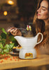 Nucookery Large Classic Gravy Boat with Warmer, 17 Oz, White Fine Porcelain, Microwave & Freezer Safe
